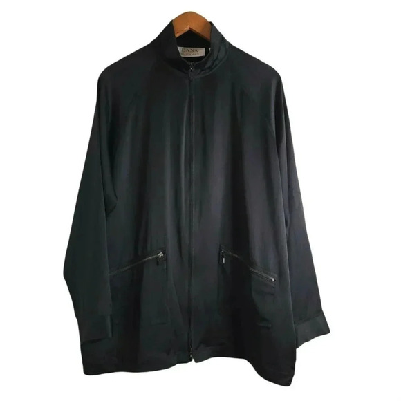 Dana Buchman Shirt Jacket Size 14 Zip Front turtle Neck Black silk longsleeve - Picture 1 of 11